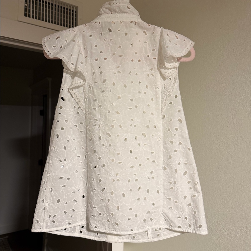 NWOT Sézane White Chiara Eyelet Ruffled Cotton Blouse Tank - Picture 4 of 8
